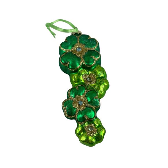 Green Shamrock Clover Hanging Ornament With Glitter Accents & Ribbon Hanger - Picture 7 of 8